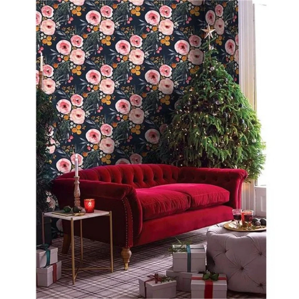 Floral Removable Wallpaper Navy Blue/Pink Contact Paper Self Adhesive15.5